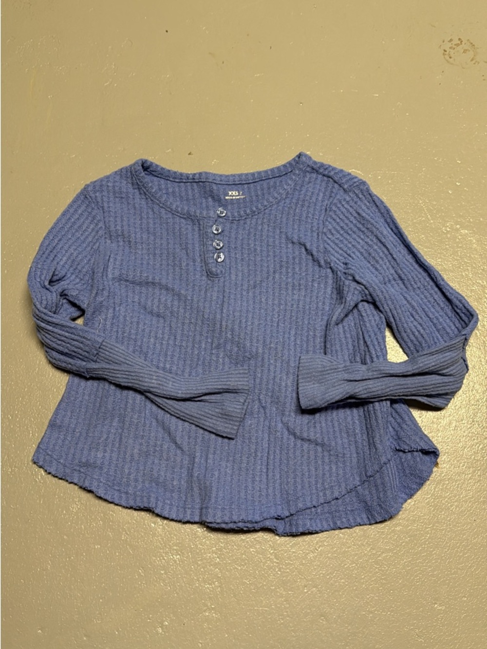 Blue Ribbed Henley Long Sleeve Top
